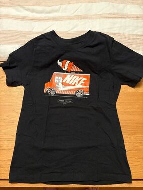 Nike Black Tee with Bright Orange Truck Graphic